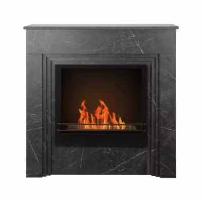 Cheminée à bioéthanol Kanlaon, Foyer sans fumée, 96×35 h96 cm, Noir