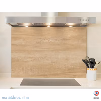 Crédence cuisine fond de hotte Bois brut – Verre trempé – L 90 cm x H 50 cm – MaCrédenceDéco
