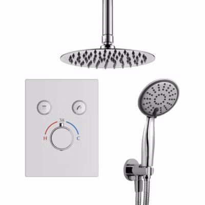 Robinet de douche encastré, système de plafond thermostatique rond PUL, finition chrome poli, en laiton Kibath