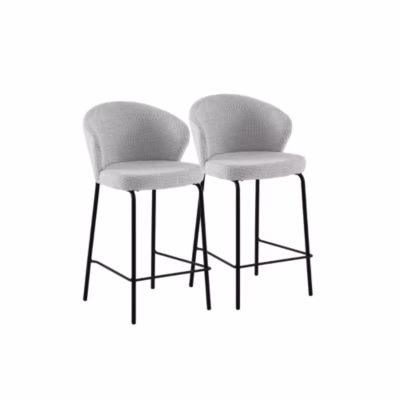 Lot de  2 tabourets tapissés en chenille gris clair
