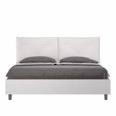 Lit Egos Appia avec sommier 160×200 et coussins en simili cuir blanc