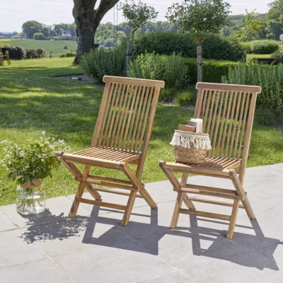 Lot de 2 chaises de jardin en teck huilé pliantes