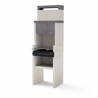 TUOZI – Barbecue fixe pour charbon modèle VENIT FLEXHOTTE (Gris/Blanc – 59x47x185cm) REF: 4410 – Avec hotte, cuisson homogène
