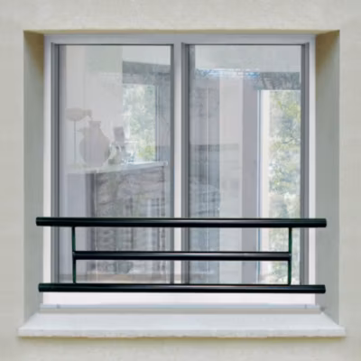 Barre d appui 3 lisses pour fenêtre 130 cm cote tableau , acier rond d40 mm , prépeinte noir , fixation par scellement