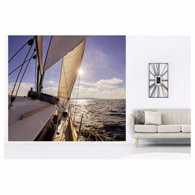 Papier peint intissé bateau EN MER 300 x 270 cm (LxH) – Tapisserie murale panoramique XXL, Made in France par Scenolia