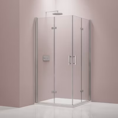 Cabine de douche d&rsquo;angle 75x80x195cm (LxPxH) verre 8mm, 2 portes pliantes, Profilé chrome – DX213
