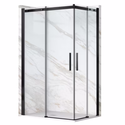 Cabine de douche 90×90 cm coulissante en 6mm verre trempé anticalcaire, profils noirs