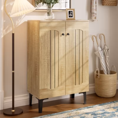 Meuble à Chaussures Moderne 2 Portes – avec Étagères Fixes – Panneaux de Particules – 60×31,5×95 cm – Naturel