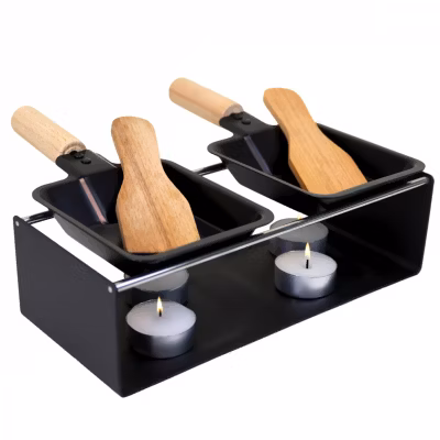 Appareil à raclette à la bougie en métal, spatules et bougies incluses – 2 personnes – Linxor