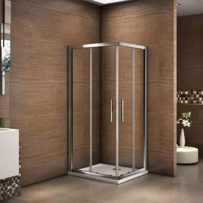 Cabine de douche coulissante angle 76x70x185 cm – Verre sécurit 6 mm – Chrome