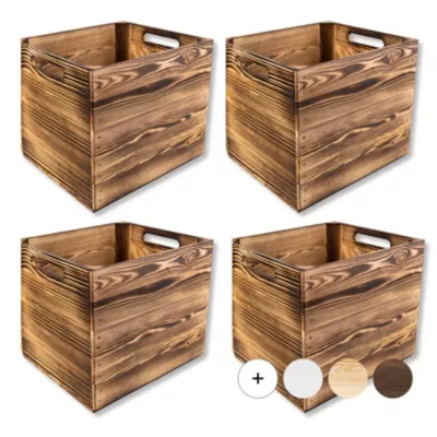 Creative Deco 4x Caisse en Bois Flammé Compatible Étagères KALLAX et EXPIDIT – 33 x 37 x 33 cm – Cube de Rangement Bois Vintage