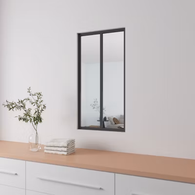 Verrière Atelier fixe – L.63 x H.108cm – aluminium noir mat – 2 carreaux, vitrage trempé 4mm