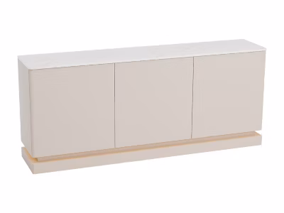Buffet 3 portes avec LEDs en MDF – Beige et effet marbre blanc – DEVIKA