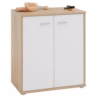 Meuble à chaussures OLYMPE, en mélaminé décor chêne sonoma et blanc mat