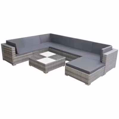 Salon de détente en résine tressée avec coussins – Gris – 278 x 208,5 cm – VIDAXL – Salon bas – Adulte