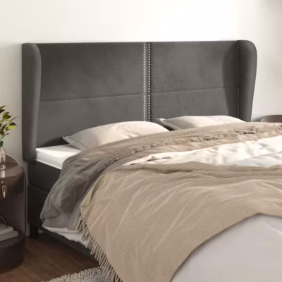vidaXL Tête de lit avec oreilles Gris foncé 203x23x118-128 cm Velours3117883