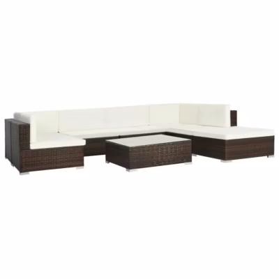 vidaXL Salon de jardin 8 pcs avec coussins Résine tressée Marron