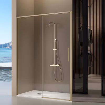 Paroi de douche coulissante DELTA – Doré (Or Brossé) – 145-147.6 cm – Fermeture amortie – Réversible – Anticalcaire