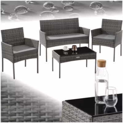 Salon de jardin en résine tressée pour 4 personnes gris