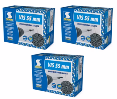 Vis Auto Perceuse 55 mm Semin – Fixation des Plaques de Plâtre sur l&rsquo;Ossature – Intérieur – Boîte de 500 Pièces (Lot de 1500)