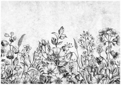 Papier Peint Panoramique Intissé Fleurs Béton Gris – 254×184 cm – Papier Peint Chambre et salon
