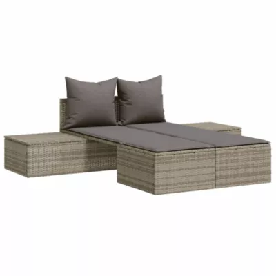 Chaise longue double avec coussins gris résine tressée vidaXL