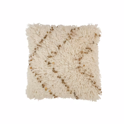 Coussin carré en coton blanc et doré 47x47cm