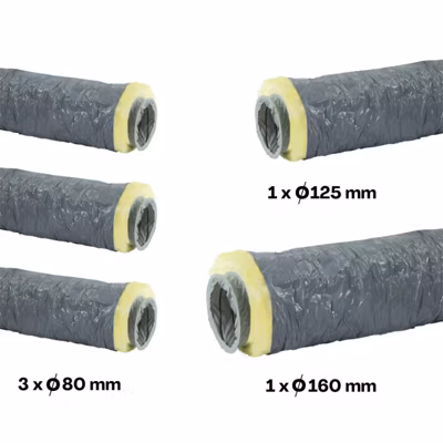 Lot 5 gaines isolées PVC 6 mètres (3×80+1×125+1160) pour VMC hygroréglable