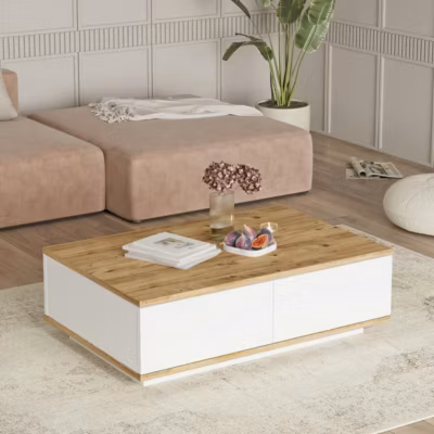 Table basse scandinave, 2 niches de rangement fermées MARFA
