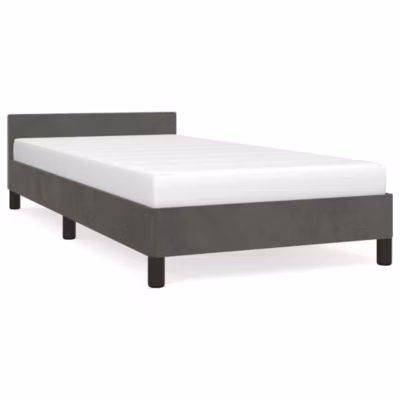 Lit simple, Lit adulte, Cadre de lit sans matelas gris foncé 90×190 cm velours
