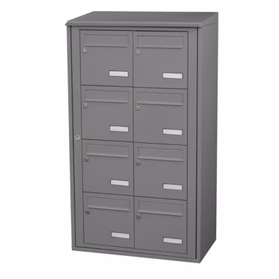 Bloc collectif leabox.com, 2×4, grade 3, simple face, Extérieur, fixation murale, Gris poussière RAL 7037 finition brillante