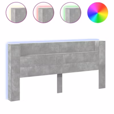 Armoire tête de lit avec LED gris béton 220×16,5×103,5 cm vidaXL