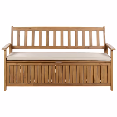 Banc avec coussin d&rsquo;assise SOVANA 160 cm avec rangement Acacia Taupe