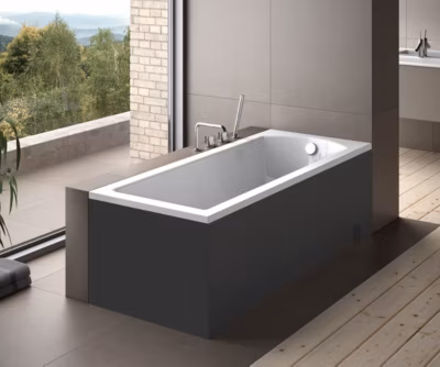 Baignoire rectangulaire + tablier noir + repose tête – SHEA – 170 x 70 cm