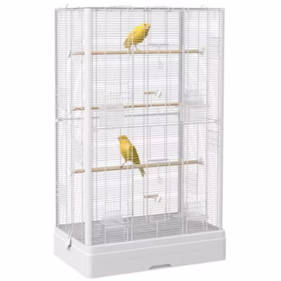 Cage à oiseaux volière avec portes perchoirs – 61 x 36,5 x 98 cm – blanc