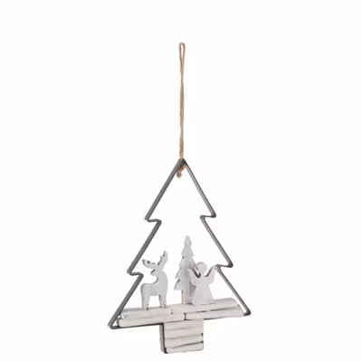 Suspension de Noël en bois blanc 21.5×4.5×28 cm