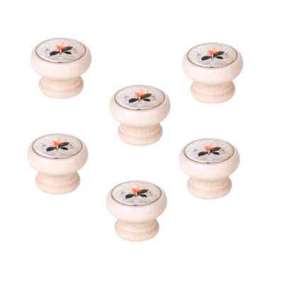 6 Un. bouton poignées de meuble Vintage Retro bois blanc décapé fleur orange – diamètre 40MM