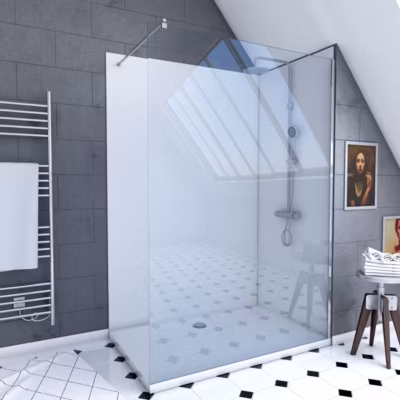 Pack douche à l&rsquo;Italienne 90×120 – Kit Panneaux muraux Blanc/Chrome + receveur + Paroi 6 mm