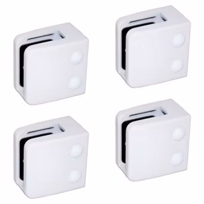 4 x Pince à verre plate modèle 06 – Ep. verre 9,52 mm – Zamak blanc RAL 9016