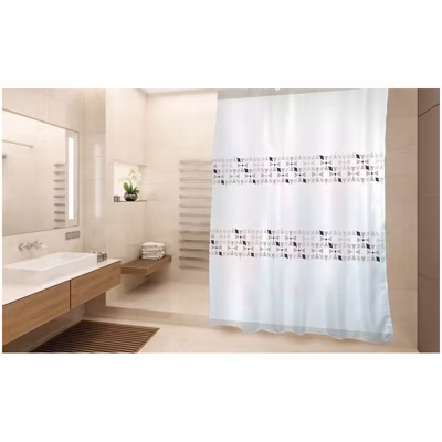 Rideau de douche Polyester PORTO 180x200cm QUALITE PREMIUM Beige  Blanc  Anneaux inclus MSV