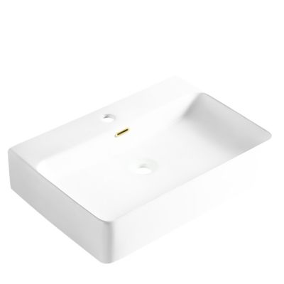 BALNEO – vasque à poser en céramique NERIA avec trop-plein rectangulaire doré – lavabo de salle de bain moderne