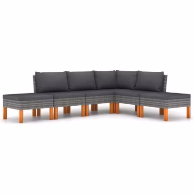 vidaXL Salon de jardin, 6 pcs, avec coussins Résine tressée Gris
