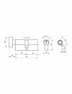 Cylindre de serrure à bouton Ecopro, 30x30mm, aluminium, anti-arrachement, 3 clés, laiton – SP