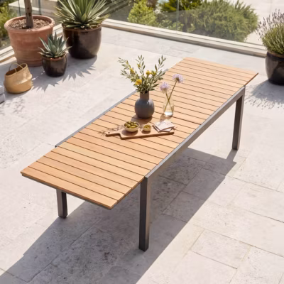 Table extensible en aluminium et bois synthétique marron 10  places  Oviala