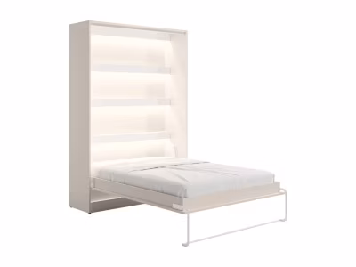 Lit escamotable 160 x 200 cm – Ouverture verticale manuelle – Avec LEDs – Beige – RAPILI