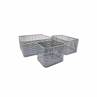 Lot de 3 paniers de rangement en métal vert dimensions variées