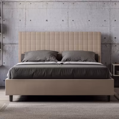 Lit simili cuir gris tourterelle Sunny avec sommier tapissé 160×210