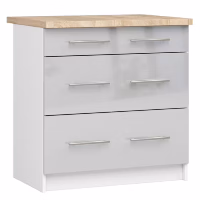 Meuble de cuisine sur pied : 3 tiroirs, blanc / brillant métallisé,80 x 85 x 46 cm