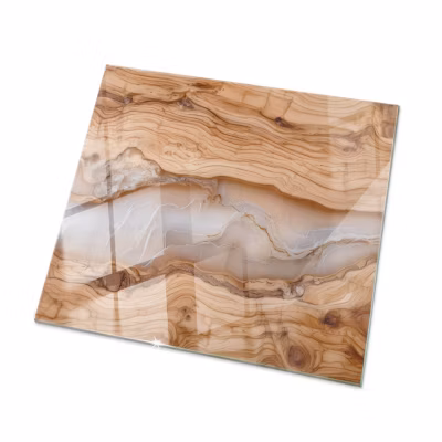 Plateau en verre trempé Tulup 50×50 cm Bois naturel avec résine