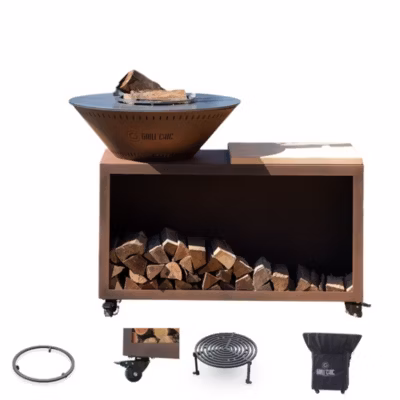 Pack Privilege Brasero Traditionnel Acier 103 Imitation Corten – Avec rangement bois